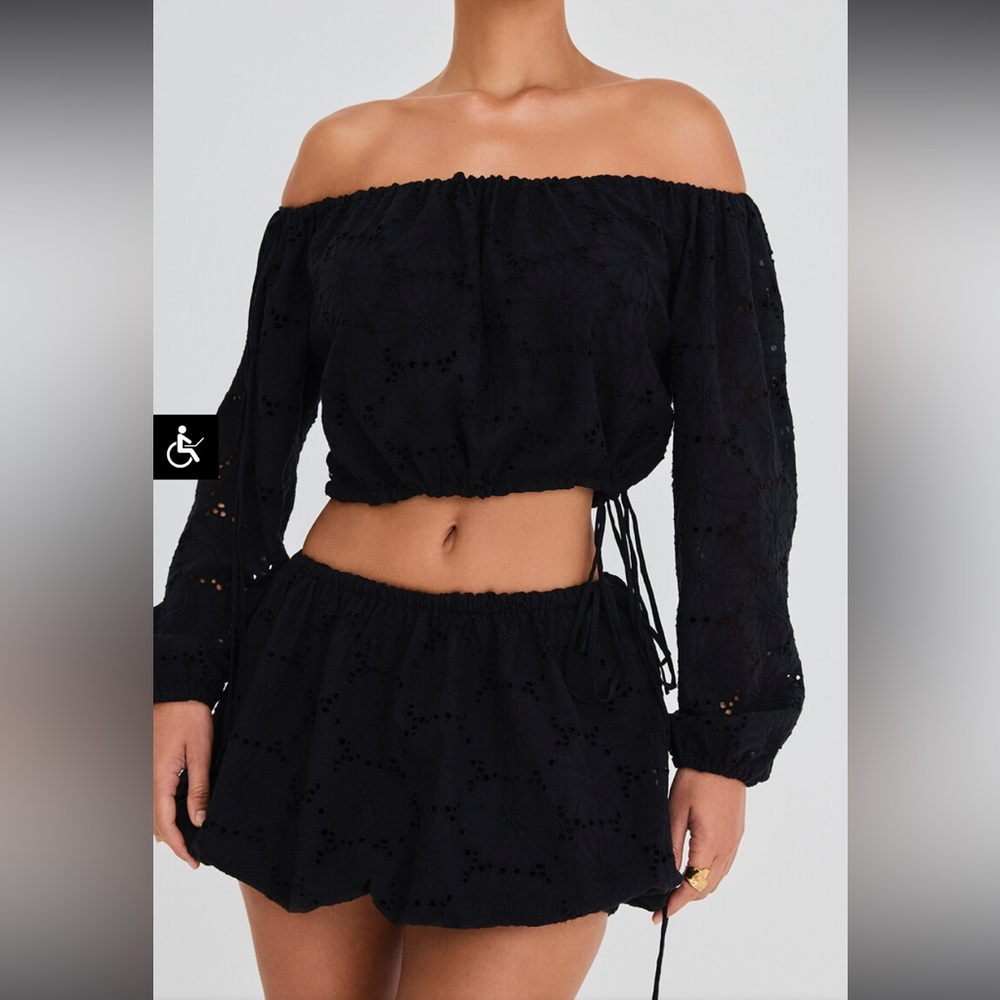 Women's Black Eyelet Two-Piece Skirt Set - Picture 3 of 11
